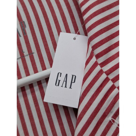 NWT GAP Sleep Poplin Shirt Mens LG Button Up Striped Long Sleeve Pajama Top Red - Picture 9 of 14